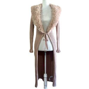 Forever 21 Deadstock Faux Fur Tan Longline Cardigan Sweater
